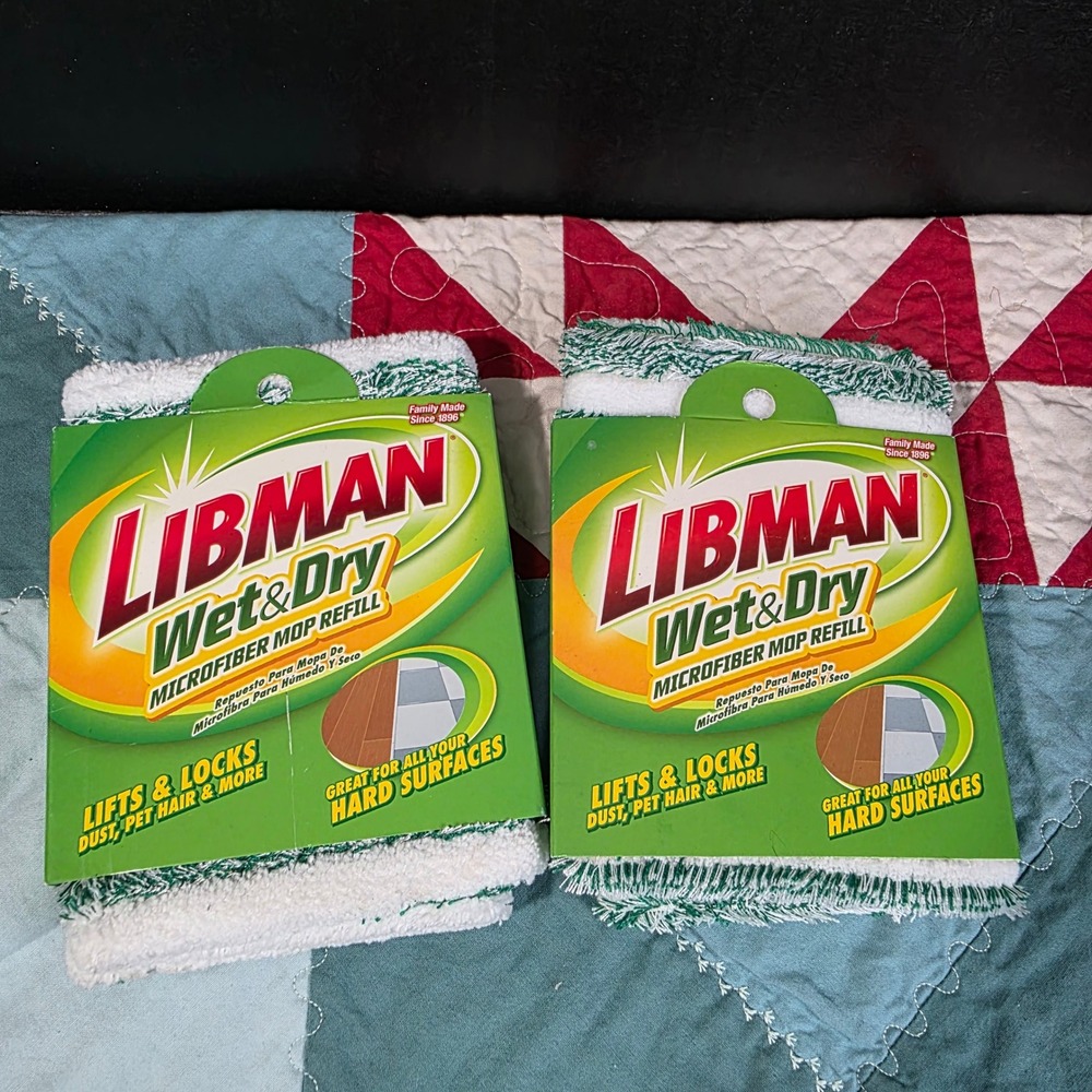 Libman Wet & Dry Microfiber Mop Refill 2 Pack Model 00119‎ Green White